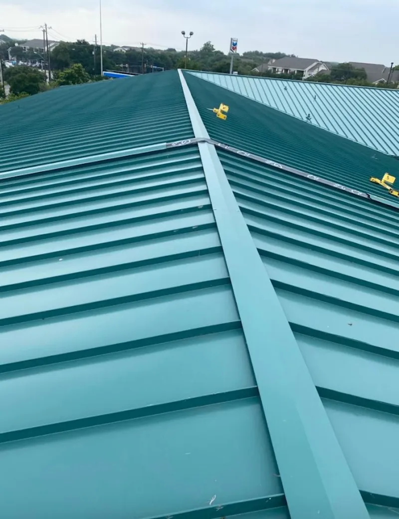 Green commercial metal roof ridge and valley for Metal Roof Repair in Garland